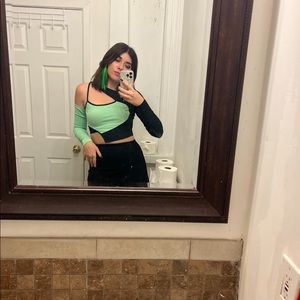 neon green and black split crop top